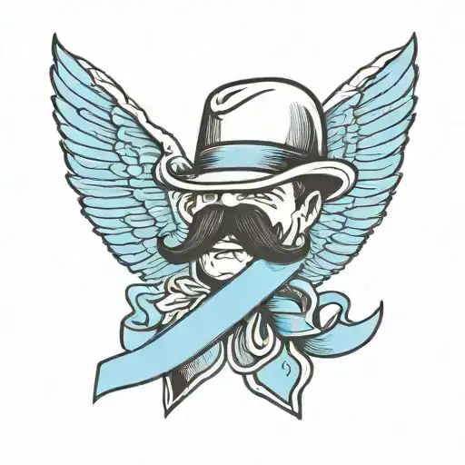 light blue ribbon with mustache prostate cancer ribbon tattoo design idea