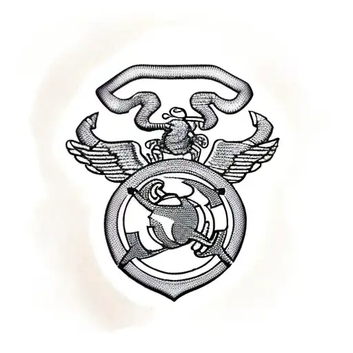 A traditional style United States Marines emblem surrounded by bees and footballs tattoo design idea