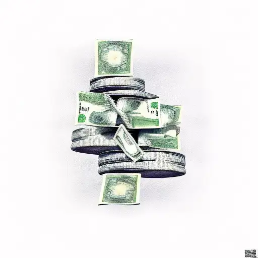 A stack of money with Spanish lyrics flowing out tattoo design idea