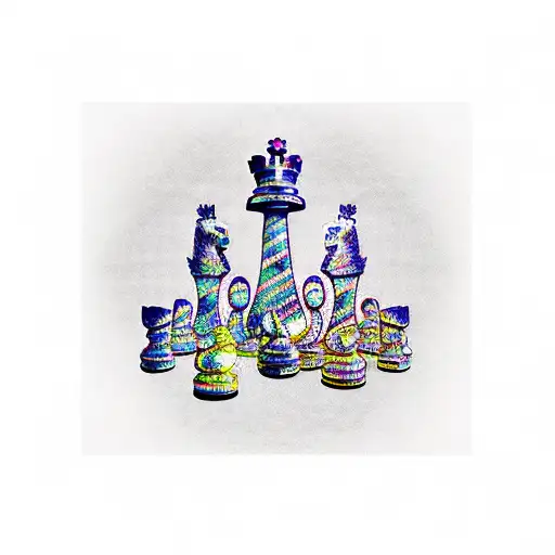 stylized chess board,with quote, we do what we choose tattoo design idea