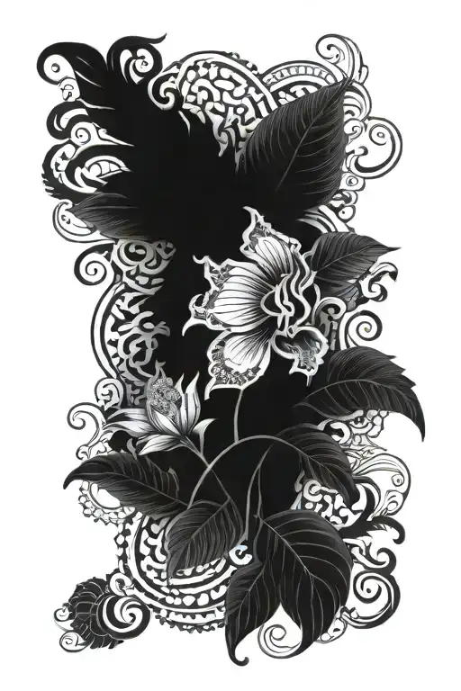 Indonesian flora arm sleeve tattoo design idea
