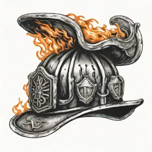 A firefighter helmet engulfed in flames, symbolizing bravery and strength tattoo design idea