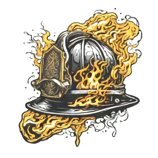 A firefighter helmet engulfed in flames, symbolizing bravery and strength tattoo design idea