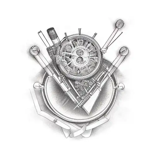 drums, veins, heart tattoo design idea