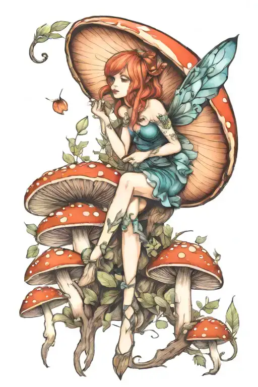 Mushroom fairy  tattoo design idea
