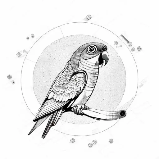 green cheeked conure with golden ratio add the chemical structure of seratonin and testesteron tattoo design idea
