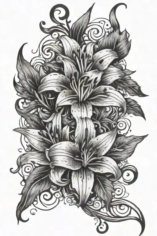 Lily's and vines wrapped around left arm sleeve tattoo design idea