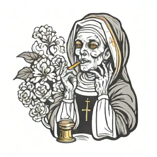 a nun smoking cigarette tattoo design idea