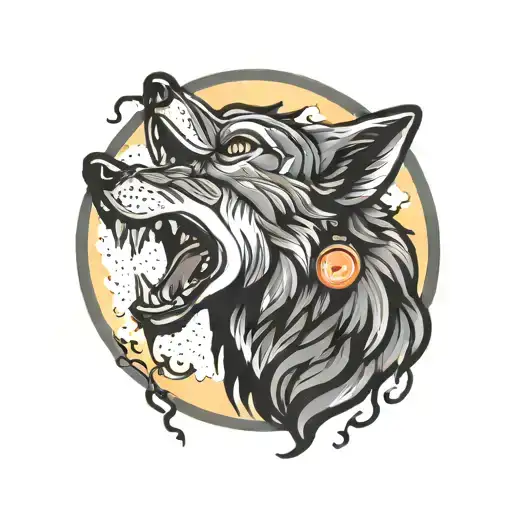 rockabilly cartoon wolf howling tattoo design idea