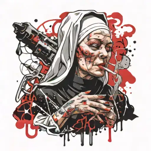 a nun smoking cigarette tattoo design idea
