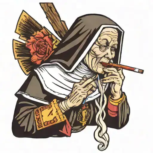 a nun smoking cigarette tattoo design idea