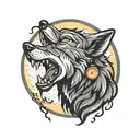 rockabilly cartoon wolf howling tattoo design idea
