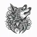 rockabilly cartoon wolf howling tattoo design idea