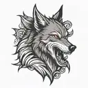 rockabilly cartoon wolf howling tattoo design idea