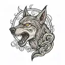 rockabilly cartoon wolf howling tattoo design idea