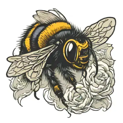 Bee flying towards each other side view zombie head tattoo design idea