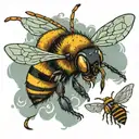 Bee flying towards each other side view zombie head tattoo design idea