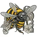 Bee flying towards each other side view zombie head tattoo design idea