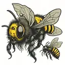 Bee flying towards each other side view zombie head tattoo design idea