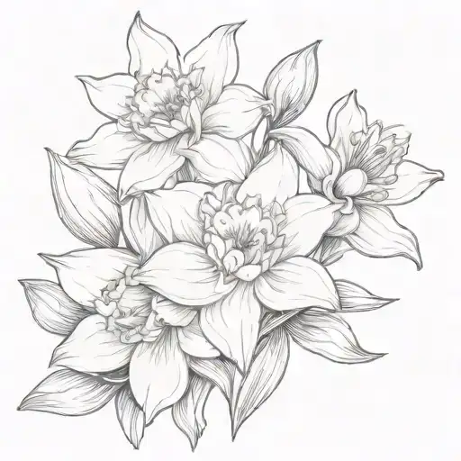 daffodil and water lily flowers tattoo design idea