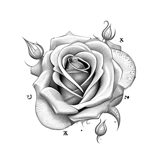 two roses and filigree with roman numerals  tattoo design idea