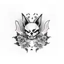 kitsune with skull and roses for hand tattoo design idea