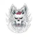 kitsune with skull and roses for hand tattoo design idea