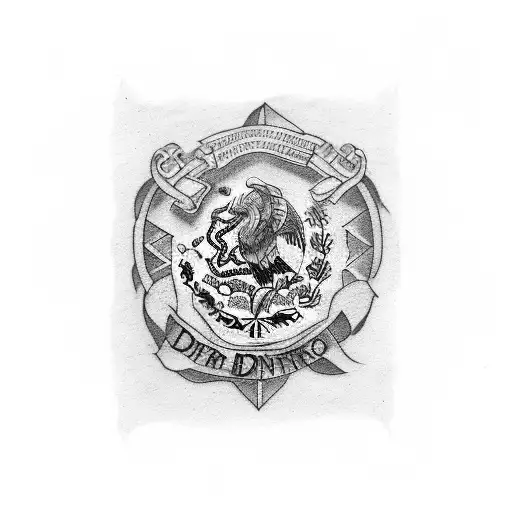 Letter tattoo with the words "Herrera" and "Dominguez" with the Mexican Flag tattoo design idea