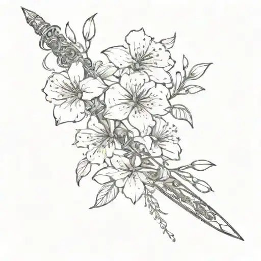 Scalpel and sakura flowers tattoo design idea
