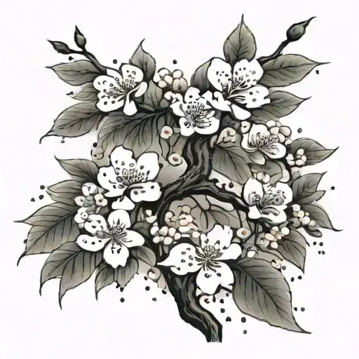 Create a tattoo of a traditional Japanese Sakura tree with a scalpel hidden within the branches tattoo design idea