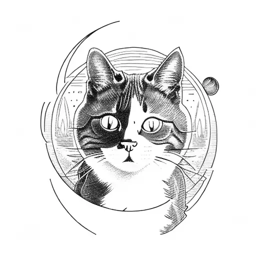 cat looking at the moon, eiffel tower  tattoo design idea