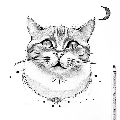 cat looking at the moon, eiffel tower  tattoo design idea