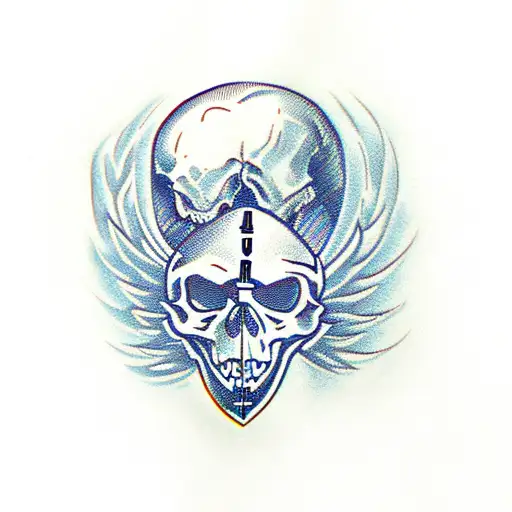 skull wings carpe diem momento mori text tattoo design idea