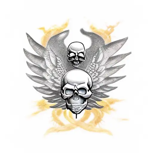 skull wings carpe diem momento mori text tattoo design idea