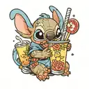 Stitch drinking boba tea tattoo design idea