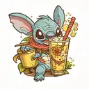Stitch drinking boba tea tattoo design idea