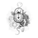 Broken clock with wilted roses  tattoo design idea
