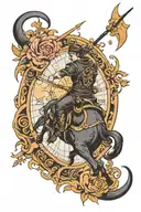 Sagittarius combined with time traveller on shoulder, black with shade tattoo design idea