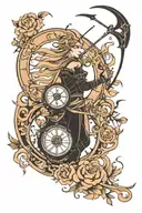 Sagittarius combined with time traveller on shoulder, black with shade tattoo design idea