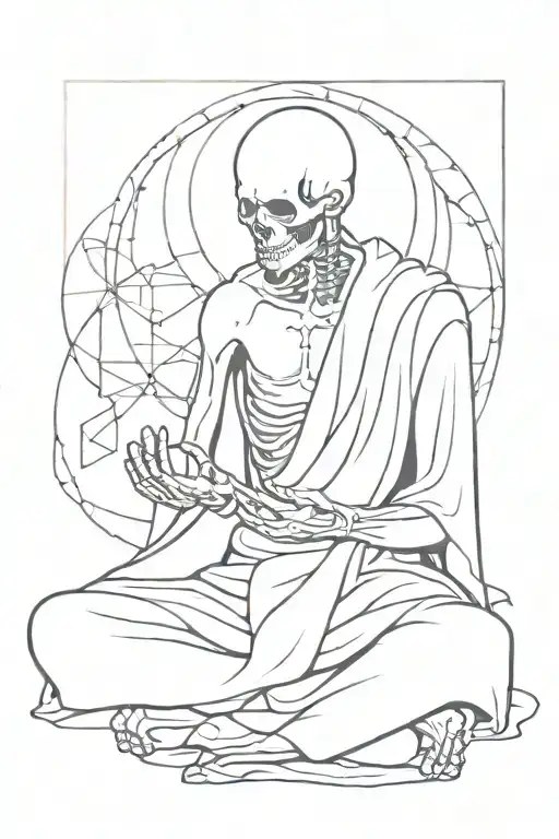 skeleton Zazen monk meditating tattoo design idea