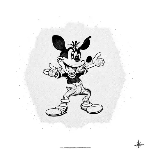 Max Goof dressed as powerline dancing in front of an atom tattoo design idea