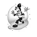 Max Goof dressed as powerline dancing in front of an atom tattoo design idea