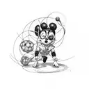 Max dressed as powerline dancing in front of an atom tattoo design idea