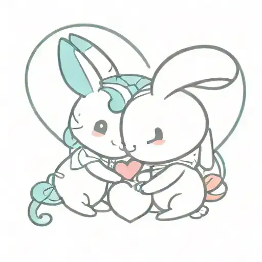 cinnamoroll and Hatsune miku heart shape tattoo design idea