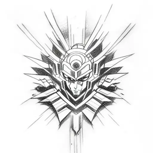 A sketch-style tattoo of a soundwave transforming into various anime characters. tattoo design idea