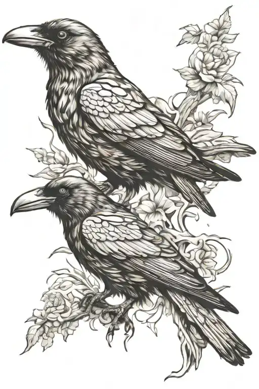 duality vivid black work crow tattoo design idea