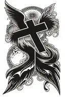 cross with wings flying tattoo design idea