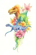 dinosaurs with flowers and sphinxes tattoo design idea
