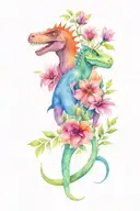 dinosaurs with flowers and sphinxes tattoo design idea