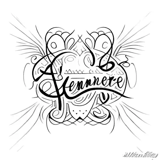 small black tattoo, cursive writing of the word "surrender". cross extending from both ends tattoo design idea